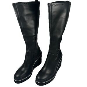 Naked Feet Apex Wedge Knee-high Boots Black Faux Leather Size 9 Women's EUC
